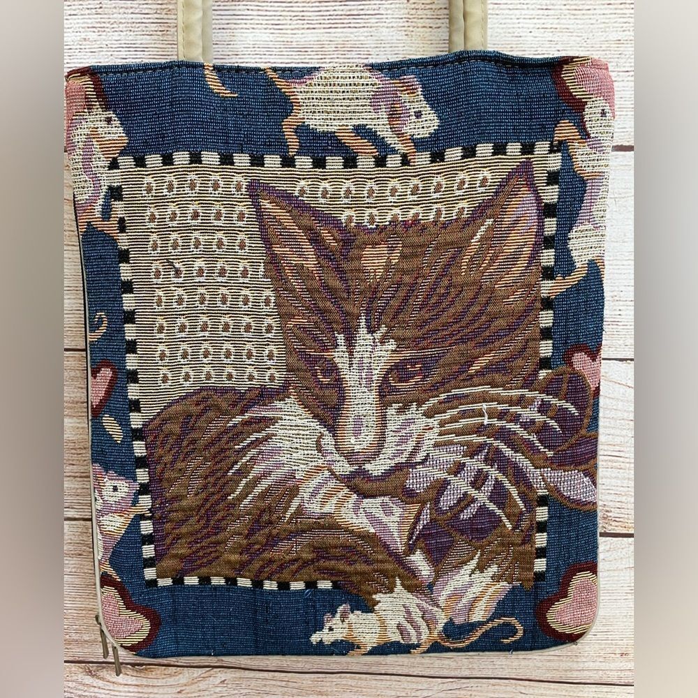CAT AND MOUSE PRINT TAPESTRY BAG - Picture 2 of 8